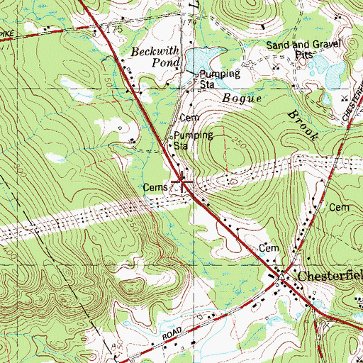Topographic Map of Saint Johns Cemetery, CT