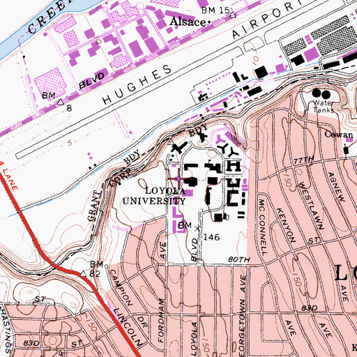 Topographic Map of Von Der Ahe Library, CA