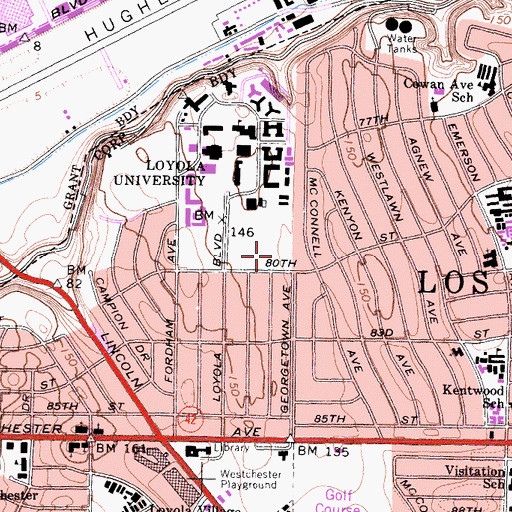 Topographic Map of Page Baseball Stadium, CA