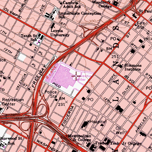 Topographic Map of Staples Center, CA