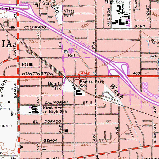 Topographic Map of Aracadia Gateway Centre Shopping Center, CA