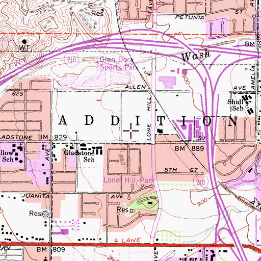 Topographic Map of Glendora Marketplace Shopping Center, CA