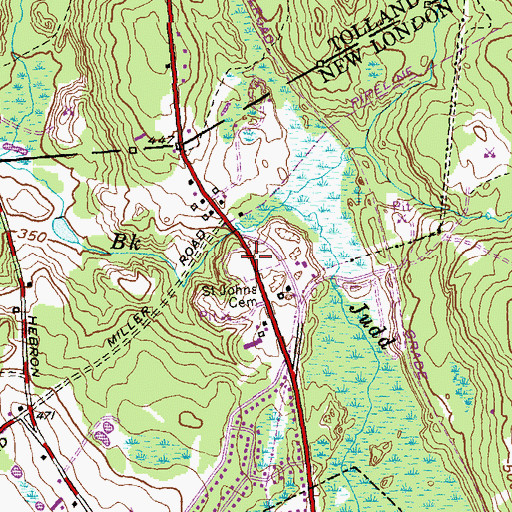 Topographic Map of Saint Johns Cemetery, CT