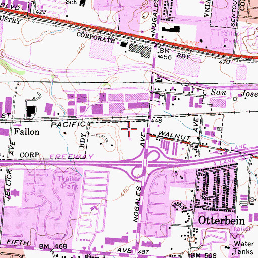 Topographic Map of Rowland Heights Plaza Shopping Center, CA
