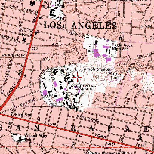 Topographic Map of Keck Theater, CA