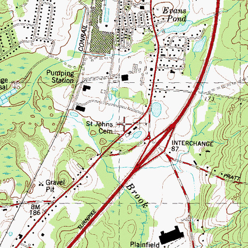 Topographic Map of Saint Johns Cemetery, CT