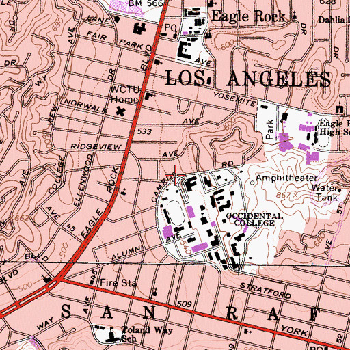 Topographic Map of Booth Music And Speech Center, CA