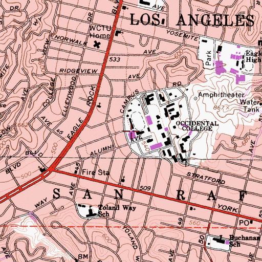 Topographic Map of Alumni Gymnasium, CA