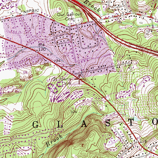 Topographic Map of Saint Johns Cemetery, CT