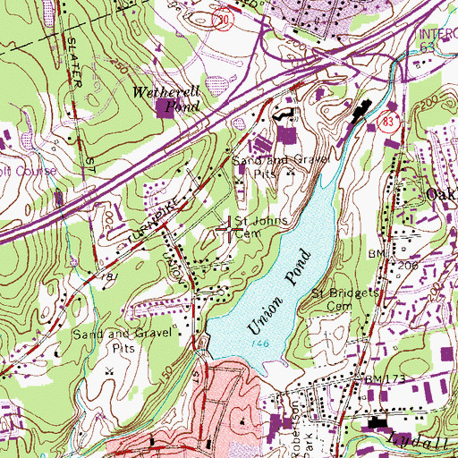 Topographic Map of Saint Johns Cemetery, CT