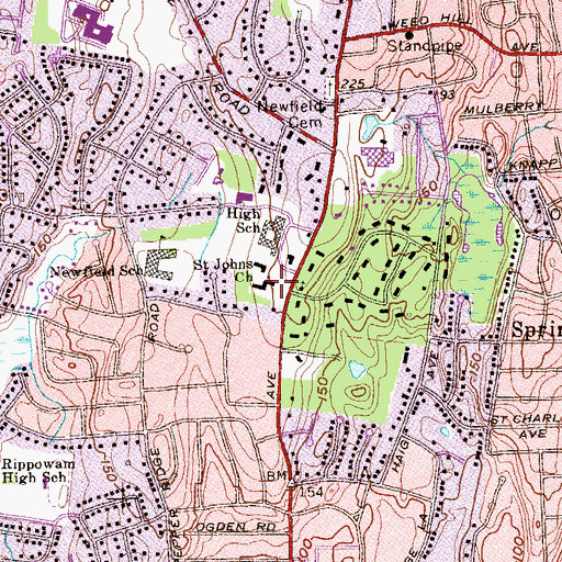Topographic Map of Saint Johns Church, CT