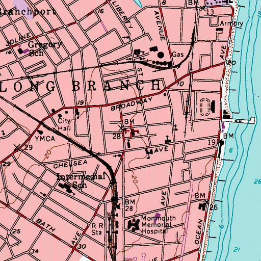 Topographic Map of Long Branch Church of God, NJ