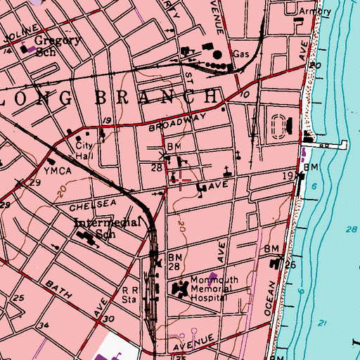 Topographic Map of Long Branch High School Annex, NJ