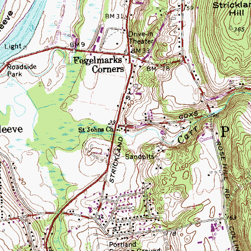 Topographic Map of Saint Johns Church, CT