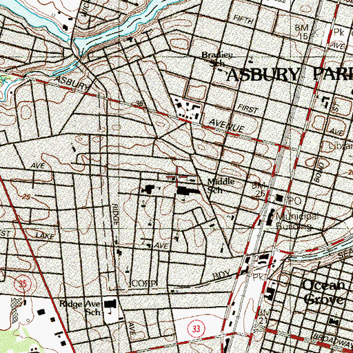 Topographic Map of Asbury Neptune Evangel Chapel, NJ