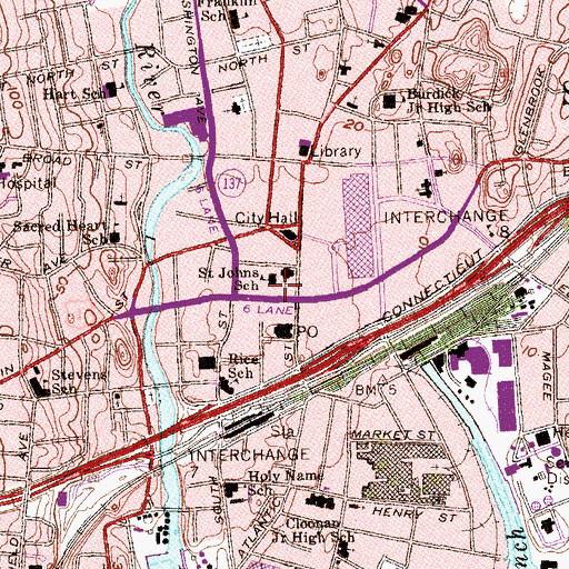 Topographic Map of Saint Johns School, CT