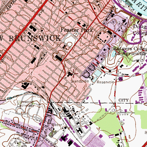 Topographic Map of J B Smith Hall, NJ