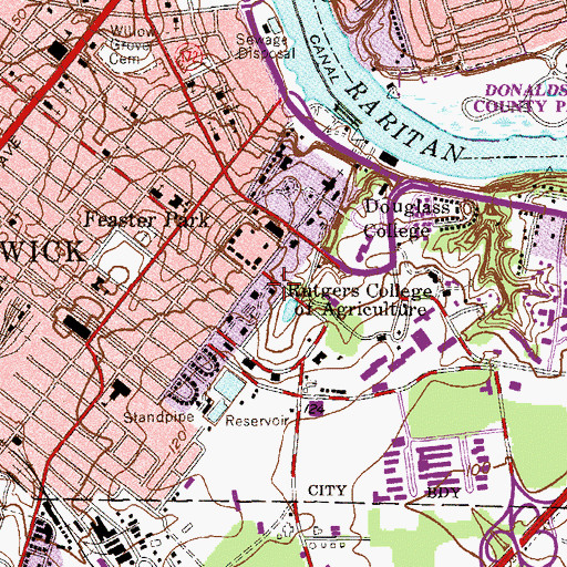 Topographic Map of Waller Hall, NJ