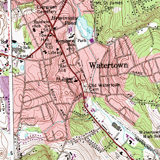 Topographic Map of Saint Johns School, CT