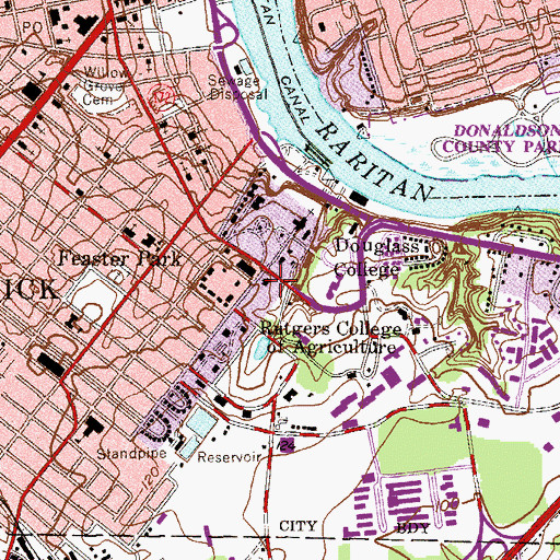 Topographic Map of Douglass College Center, NJ