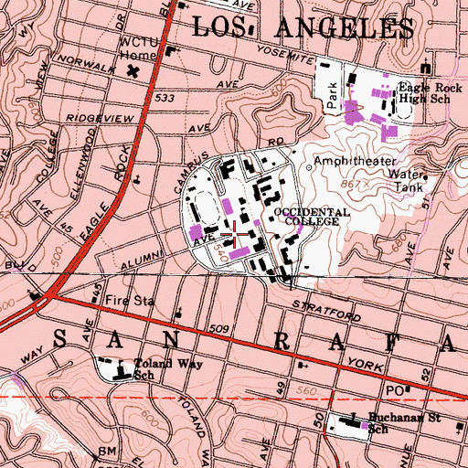 Topographic Map of Fowler Hall, CA