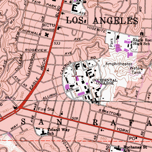 Topographic Map of Samuelson Campus Pavilion, CA