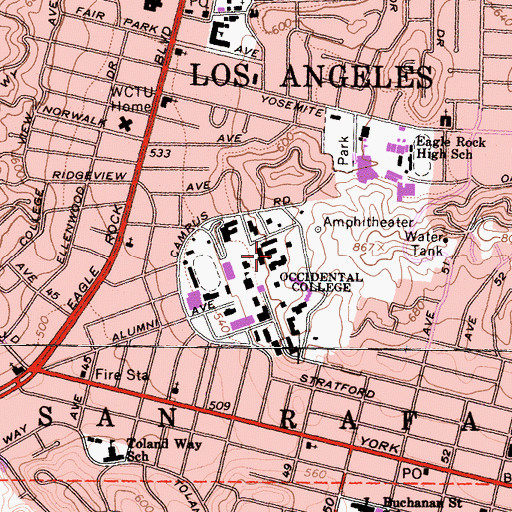 Topographic Map of Haines Hall, CA