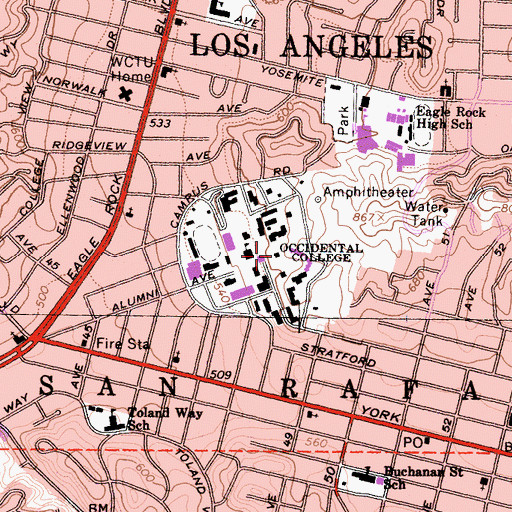 Topographic Map of Emmons Health And Counseling Center, CA