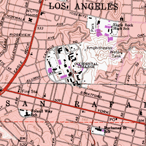 Topographic Map of Braun Hall, CA