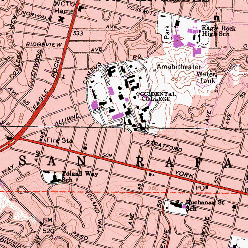 Topographic Map of Bell-Young Hall, CA