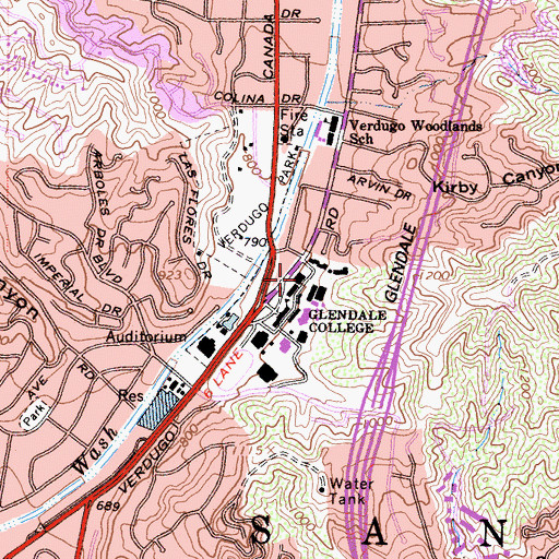 Topographic Map of Arroyo Seco Building, CA