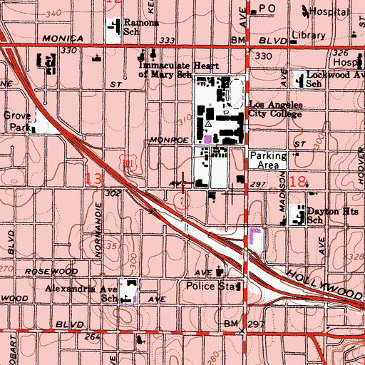 Topographic Map of Hollywood South Workforce Center, CA