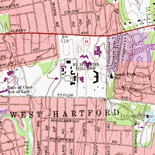 Topographic Map of Saint Josephs College, CT