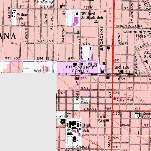 Topographic Map of Orange County Building, CA