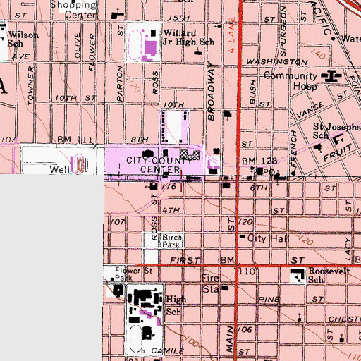 Topographic Map of Thomas Hall of Administration, CA