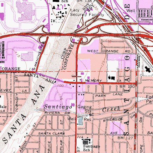 Topographic Map of Bristol Village Plaza Shopping Center, CA