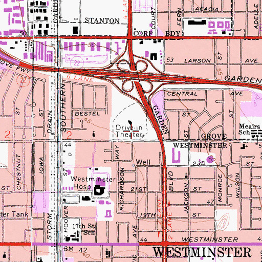 Topographic Map of Westminster Gateway Shopping Center, CA