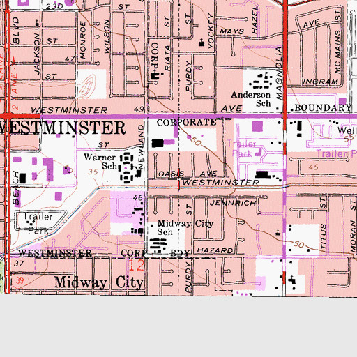Topographic Map of Oasis Park, CA