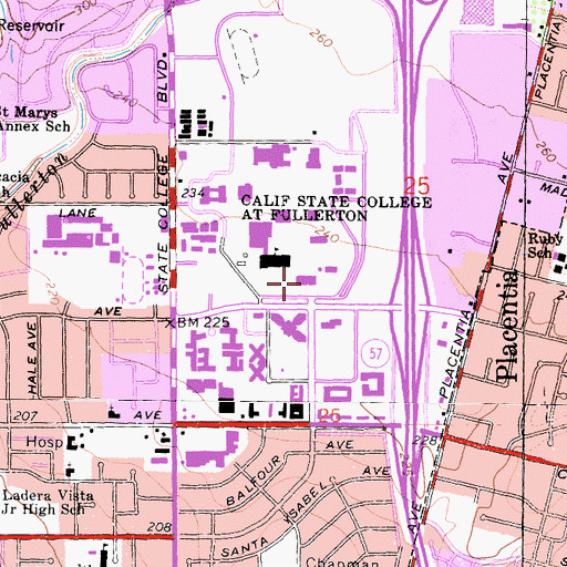 Topographic Map of Langsdorf Hall, CA