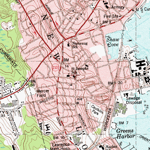 Topographic Map of Saint Josephs School, CT