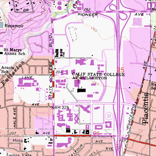 Topographic Map of Pollack Library, CA