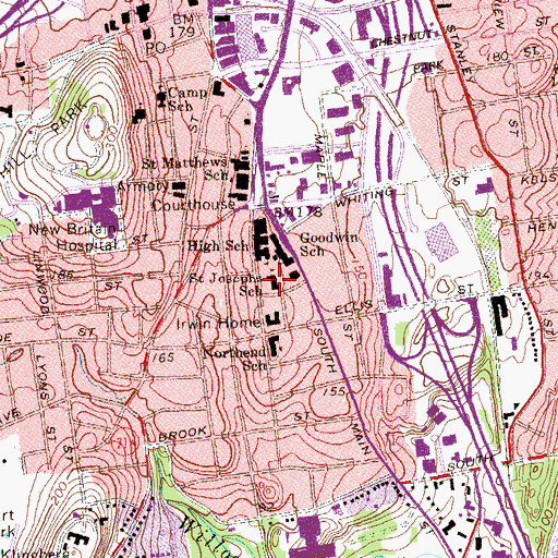 Topographic Map of Saint Josephs School, CT