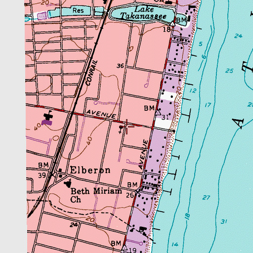 Topographic Map of Elberon Memorial Church, NJ