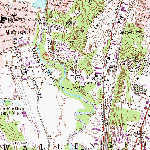 Topographic Map of Saint Laurents Cemetery, CT
