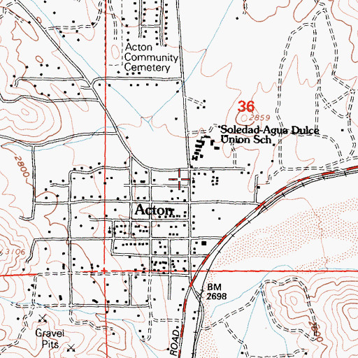Topographic Map of Acton Community Presbyterian Church, CA