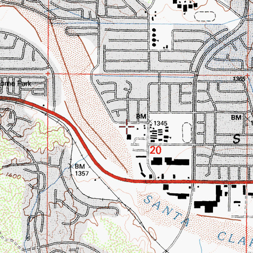 Topographic Map of Calvary Evangelical Lutheran Church, CA