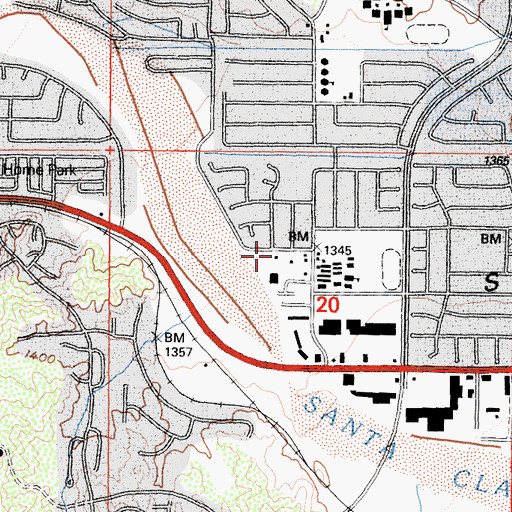 Topographic Map of Saint Clare Catholic Church, CA