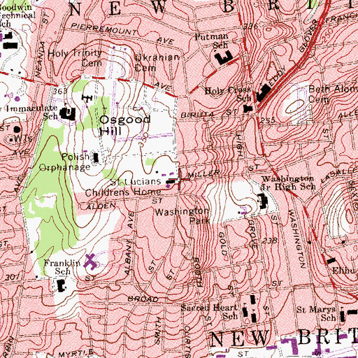 Topographic Map of Saint Lucians Childrens Home, CT