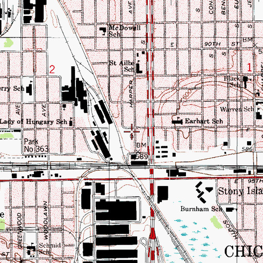 Topographic Map of South Side Baptist Church, IL