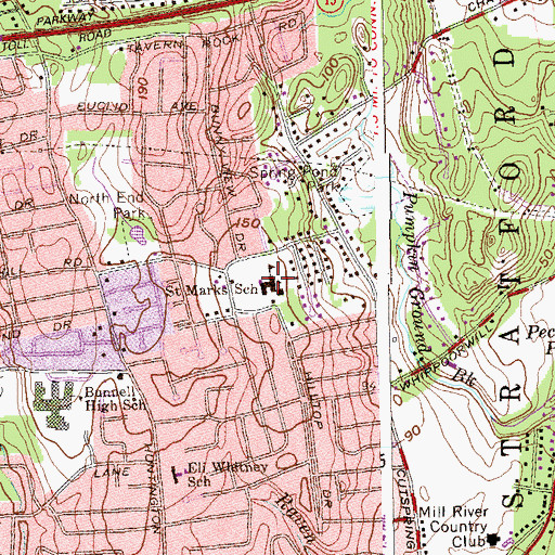 Topographic Map of Saint Marks School, CT